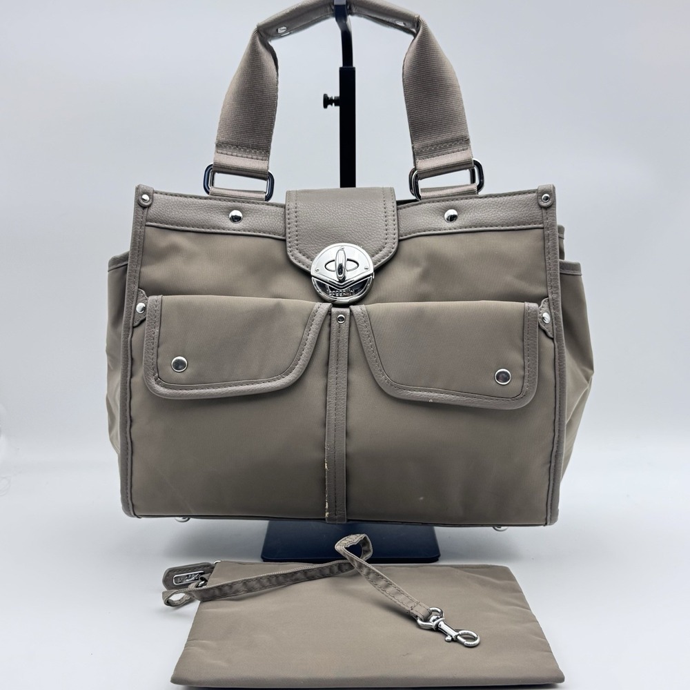 VTG Baggallini Stanhope Satchel Bag With RFID Travel Pouch Walnut Brown 2 Handle